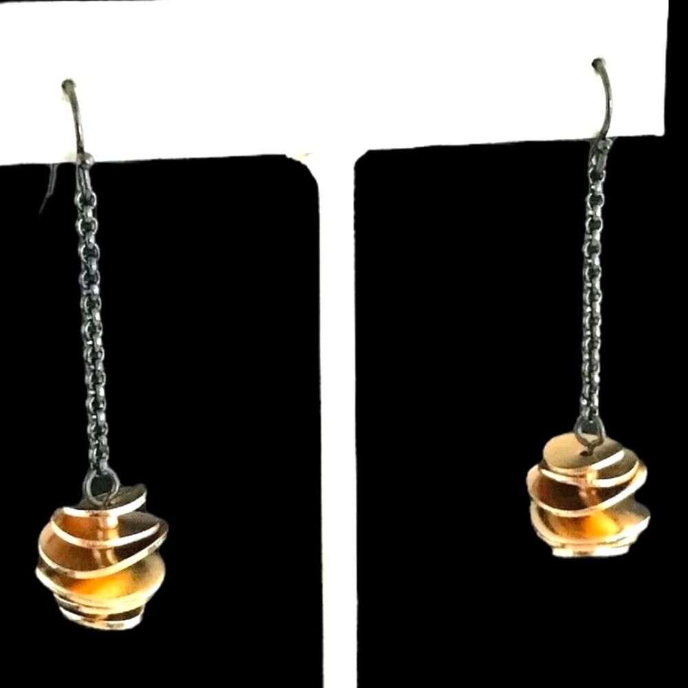 New Long Gold Dangle Earrings Modern Bead Drop - 1B